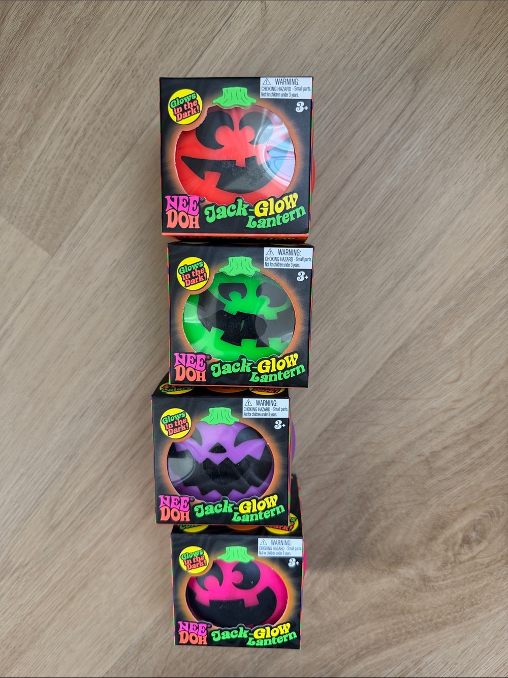 Brand New in Box Jack-Glow Needoh Set Orange, Green, Purple, Pink